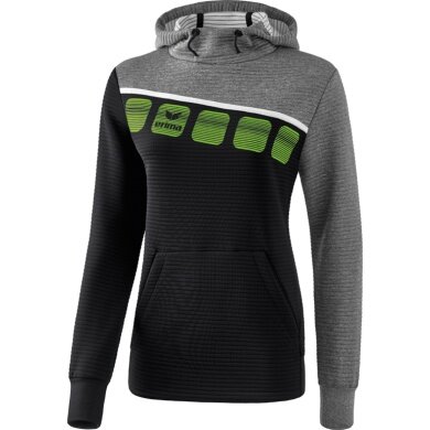 Erima Hoodie 5C schwarz/grau melange/weiß Damen