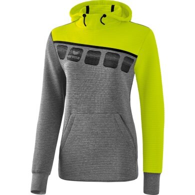 Erima Kapuzenpullover Hoodie 5C grau melange/lime/schwarz Damen