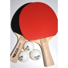 Butterfly Tischtennis Drive Set - 2 Schläger, Addoy Belag 1,0 mm, konkaver Grifform und 3 Trainingsbällen