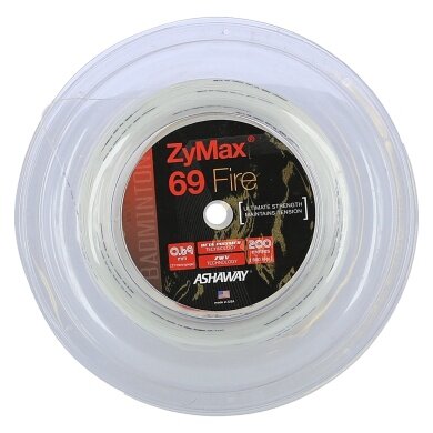 Ashaway Badmintonsaite Zymax 69 Fire (Kontrolle+Grip) weiss 200m Rolle