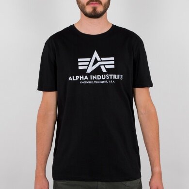 Alpha Industries Tshirt Basic (Baumwolle) reflektierender Print schwarz Herren