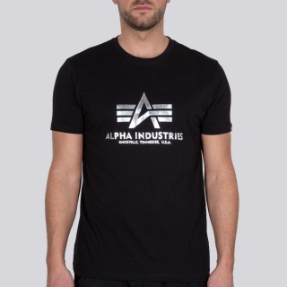 Alpha Industries Tshirt Basic Foil Print (Baumwolle) schwarz/silber Herren