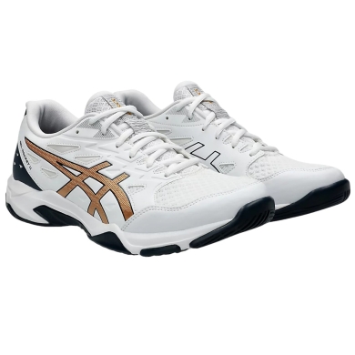 Asics Hallen-Indoorschuhe Gel Rocket 11 (multifunktional/Stabiltät) 2024 weiss/schwarz/gold Herren