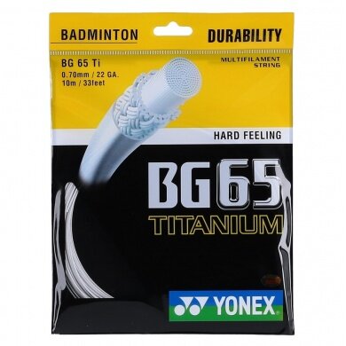 Besaitung mit Badmintonsaite Yonex BG 65Ti (Haltbarkeit+Power) weiss