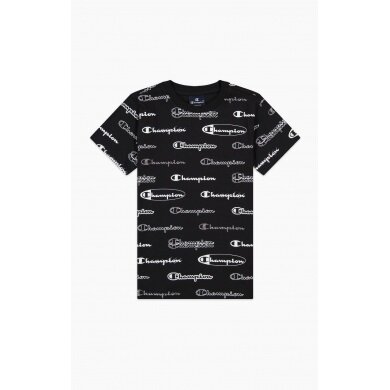 Champion Freizeit Tshirt (Baumwolle) Allover Script-Print schwarz Jungen