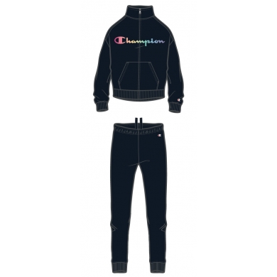 Champion Trainingsanzug (Jacke&Hose aus Baumwolle) Big Logo-Print schwarz Mädchen