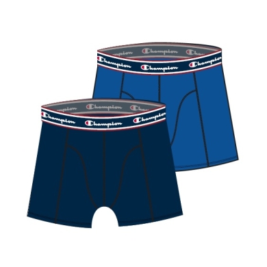 Champion Boxershort (Baumwolle) Unterwäsche mit blauem Bund 2022 navyblau/royalblau Herren - 2er Pack