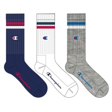 Champion Tennissocken (Baumwolle) Crew Stripes 2022 navyblau/weiss/grau Herren - 3 Paar