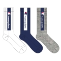 Champion Tennissocken (Baumwolle) Crew Schriftzug-Print 2022 weiss/navyblau/grau Herren - 3 Paar