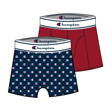 Champion Boxershort (Baumwolle) Unterwäsche Allover Logo-Print navyblau/rot Herren - 2er Pack