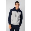 Champion Kapuzenpullover (Hoodie) aus Baumwollfleece in Farbblockoptik dunkelblau/grau Herren