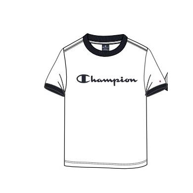 Champion Freizeit-Tshirt (Baumwolle) Crew Ringer mit Logo-Schriftzug 2023 weiss Jungen