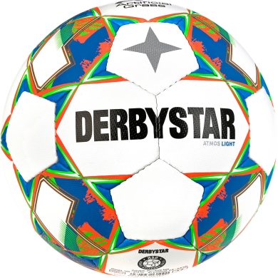 Derbystar Fussball Atmos Light AG (ideal für E- und D-Jugend, Kunstrasenball, 350g) weiss/blau/orange - 1 Ball