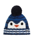 Eisbär Wintermütze (Pompon) Rico - mit Pinguinmotiv - blau/weiss - Kinder