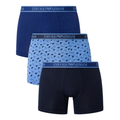 Emporio Armani Unterwäsche Boxershorts Stretch Cotton blau/dunkelblau gemustert Herren - 3 Stück