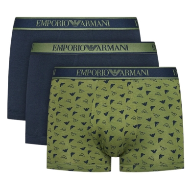 Emporio Armani Unterwäsche Boxershorts Trunk Cotton dunkelblau/grün gemustert Herren - 3 Stück