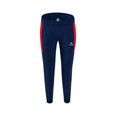 Erima Präsentationshose Team lang (100% Polyester, leicht, moderner schmaler Schnitt) navyblau/rot Damen