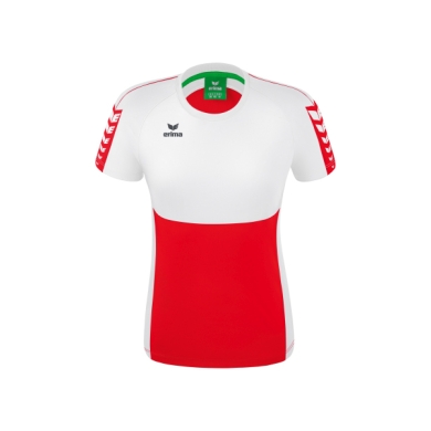 Erima Sport-Shirt Six Wings (100% Polyester, taillierter Schnitt, schnelltrocknend) rot/weiss Damen