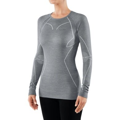 Falke Langarmshirt Wool Tech (Merinowolle) Unterwäsche hellgrau Damen