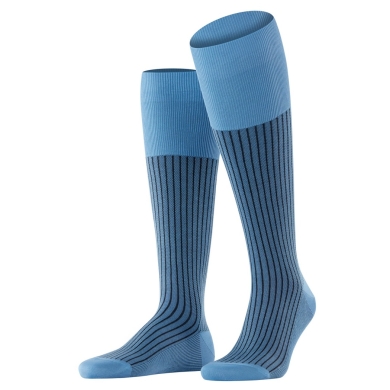 Falke Tagessocke Oxford Stripe Kniestrümpfe (Business-Kniestrumpf, feines Maschenbild) blau Herren - 1 Paar