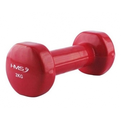 HMS Fitness 17023 Kurzhantel aus Gusseisen mit Vinylbeschichtung 2kg rot- 1 Stück