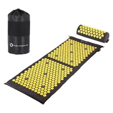 HMS Fitness Premium Akupressurmatte Set AKM04 (Matte und Kopfkissen) gelb/schwarz - 125x48cm