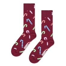 Happy Socks Tagessocke Crew Candy Cane (Zuckerstange) weinrot - 1 Paar