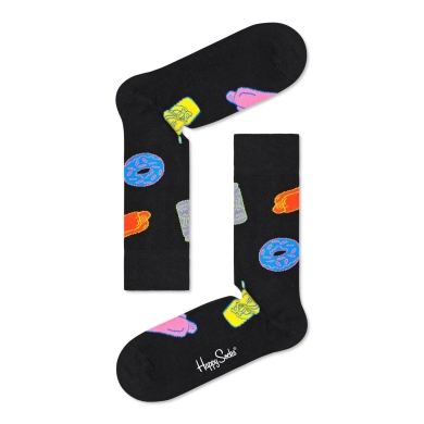 Happy Socks Tagessocke Crew The Simpsons All You Can Eat (Bio-Baumwolle) schwarz - 1 Paar