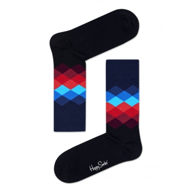 Happy Socks Tagessocke Crew Faded Diamond schwarz/blau/rot - 1 Paar