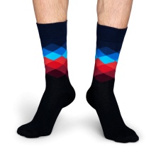 Happy Socks Tagessocke Crew Faded Diamond schwarz/blau/rot - 1 Paar