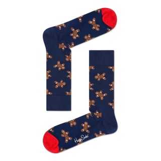 Happy Socks Tagessocke Crew Gingerbread (Lebkuchen) navyblau/rot - 1 Paar