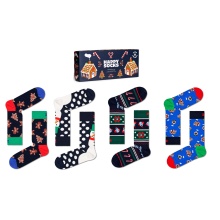 Happy Socks Tagessocke Crew Gingerbread Cookies dunkelblau <b>Geschenkbox </b> - 4 Paar