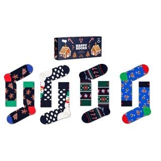 Happy Socks Tagessocke Crew Gingerbread Cookies dunkelblau <b>Geschenkbox </b> - 4 Paar