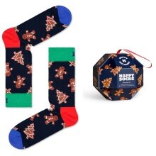 Happy Socks Tagessocke Crew Gingerbread Cookies Gift 2023 navyblau/braun <b>Geschenkbox </b> - 1 Paar