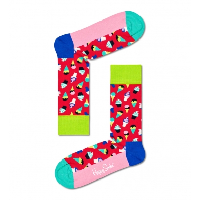 Happy Socks Tagessocke Crew Eiscream (Eistüte) rot/pink - 1 Paar