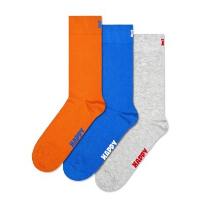 Happy Socks Tagessocke Crew Solid orange/blau/grau - 3 Paar