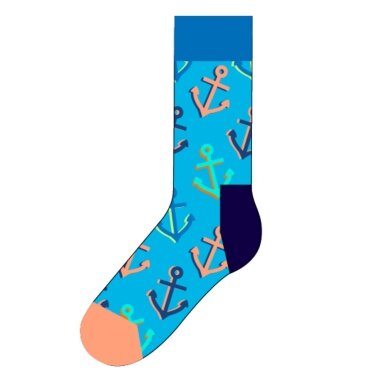 Happy Socks Tagessocke Crew Big Anchor (Anker) hellblau - 1 Paar