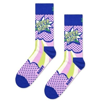 Happy Socks Tagessocke Crew Super Mom violett/blau - 1 Paar