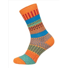 HomeOfSocks Wollsocken Hygge mehrfarbig orange/blau/grün - 1 Paar