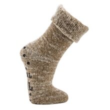 HomeOfSocks Wollsocke mit Anti-Rutsch und ABS-Druck beige - 1 Paar