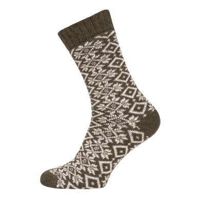 HomeOfSocks Wollsocke Hygge Wintermuster olivegrün Damen - 1 Paar