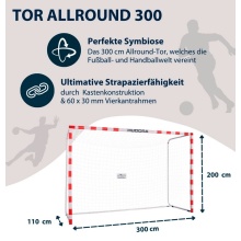 Hudora Fussballtor Allround (ideale Tor für den Freizeitsport, einfacher Aufbau) rot - 300x200x110cm