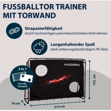 Hudora Fussballtor Trainer mit Torwand (strapazierfähig, sicherer Halt) schwarz - 213x152x76cm