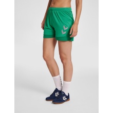 hummel Sporthose hmlLEAD Poly Shorts (Mesh-Stoff, ohne Seitentaschen) Kurz grün Damen