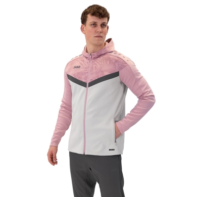 JAKO Kapuzenjacke Iconic (Polyester-Fleece, Seitentaschen mit Reißverschluss) hellgrau/pink/anthrazitgrau Herren