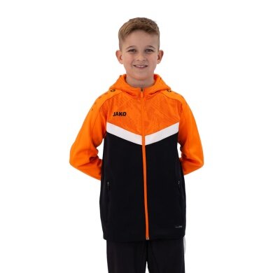 JAKO Kapuzenjacke Iconic (Polyester-Fleece, Seitentaschen mit Reißverschluss) schwarz/neonorange Kinder