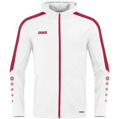 JAKO Kapuzenjacke Power (Polyester-Fleece, Seitentaschen mit Reißverschluss) weiss/rot Kinder