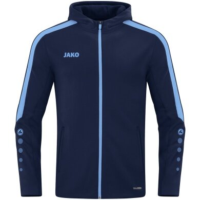 JAKO Kapuzenjacke Power (Polyester-Fleece, Seitentaschen mit Reißverschluss) marineblau/skyblau Herren