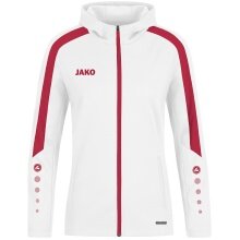 JAKO Kapuzenjacke Power (Polyester-Fleece, Seitentaschen mit Reißverschluss) weiss/rot Damen