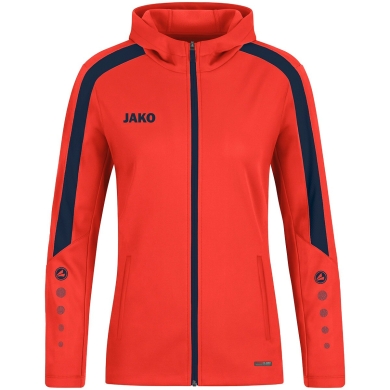 JAKO Kapuzenjacke Power (Polyester-Fleece, Seitentaschen mit Reißverschluss) orange/marineblau Damen